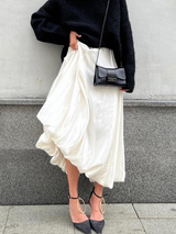 Solid Color Puffy Hem Midi Skirt