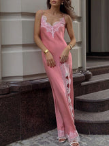 Lace Trim Split Maxi Dress