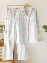 Vintage Floral Striped Cotton Pajama Set