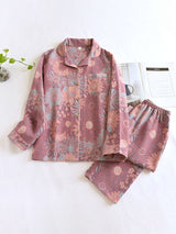 2Pcs Crepe Vintage Floral Pajamas