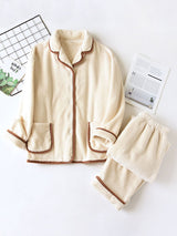 Contrast Trim Flannel Pajama Set