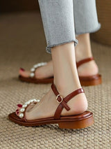 Pearl Square Toe Strap Sandals