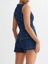 Denim Button Up Top & Shorts Set