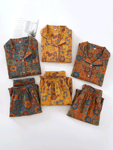 Long Sleeve Vintage Patterned Cotton Pajama Set