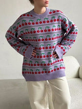 Round Neck Cherry Print Sweater