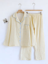 Cotton Shell Embroidery Trim Plaid Pajama Set