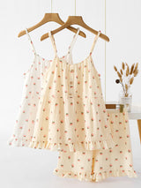 Kapok Print Spaghetti Strap Top Shorts Pajama Set