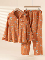 Vintage Floral Print Long Sleeve Cotton Pajama Set