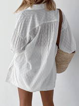 Puff Sleeve Solid Button Front Shirt & Shorts