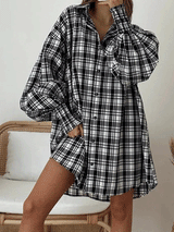 Loose Plaid Lantern Long Sleeve Shirt