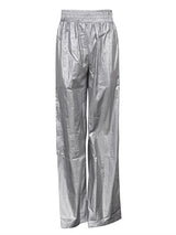 Elastic Waist Pleated Silver Long Pants