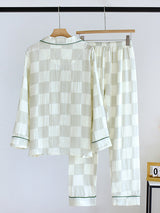 Embroidered Panda Plaid Cotton Pajama Set