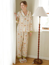 Bear and Floral Print Cotton Pajamas