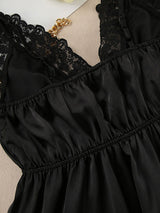 Satin 2Pcs Lace Trim Nightgown & Robe Set