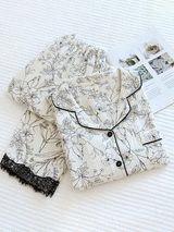 Lace Trim Floral Printed Long Sleeve Pajama Set