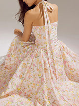 A-line Halter Neck Floral Maxi Dress