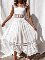 Spaghetti Strap Boho Hollow Out Lace Dress