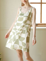 Checkerboard Print Cotton Cami Nightdress