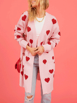 Heart Pattern Open Front Cardigan