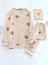 Long Sleeve Heart & Bear Print Pajama Set