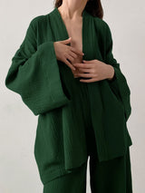 Cotton Solid Color Long Sleeve Robe Set