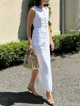 Buttoned Line Top & Maxi Skirt