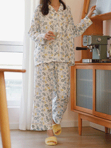 Long Sleeve Floral Print Button Down Pajama Set