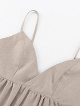 Linen V-Neck Tiered Mini Dress