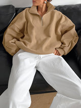 Solid Color Drop Shoulder Stand Collar Sweatshirt