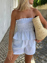 One Shoulder Striped Crop Top & Shorts Set