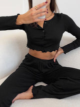 Ribbed Crew Neck Top and Pants Set