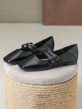 Square Toe Block Heels Mary Jane Flats