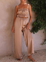 Spaghetti Strap Crop Top Long Pants Set