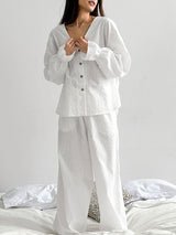 Long Sleeve Buttons Cotton Lounge Set