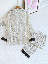 Lace Trim Floral Printed Long Sleeve Pajama Set