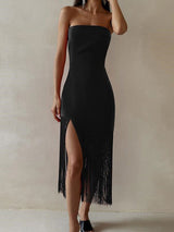 Sleeveless Long Fringe Midi Dress