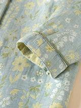 Vintage Floral Print Long Sleeve Cotton Pajama Set