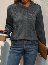 Pleated Solid Color Long Sleeve Sweater