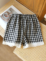 Plaid Lace Trim Pajama Shorts