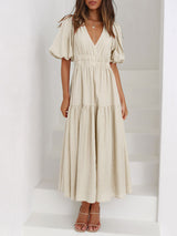 Short Sleeve Pleated Chiffon Dress