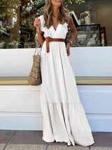 Ruffle V Neck Sleeveless Maxi Dress