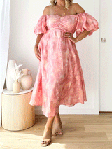 Short Sleeve Off Shoulder Floral Maxi Dress