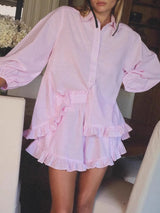 Striped Ruffle Two Piece Shorts Set