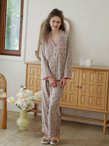 Vintage Ruffled Floral Print Pajama Set