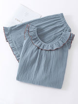 Ruffle Trim Cotton Pajama Set