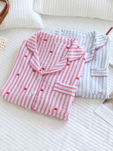 Stripe Heart Print Cotton Pajama Set