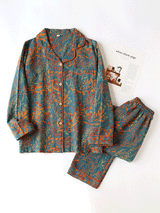 2Pcs Vintage Floral Printed Cotton Pajamas