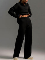 V Neck Solid Knitted Sweater Set