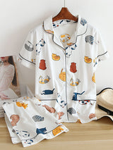 Cat Print Cotton Pajama Set