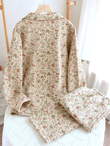 Retro Crepe Cotton Floral Printed Pajama Set